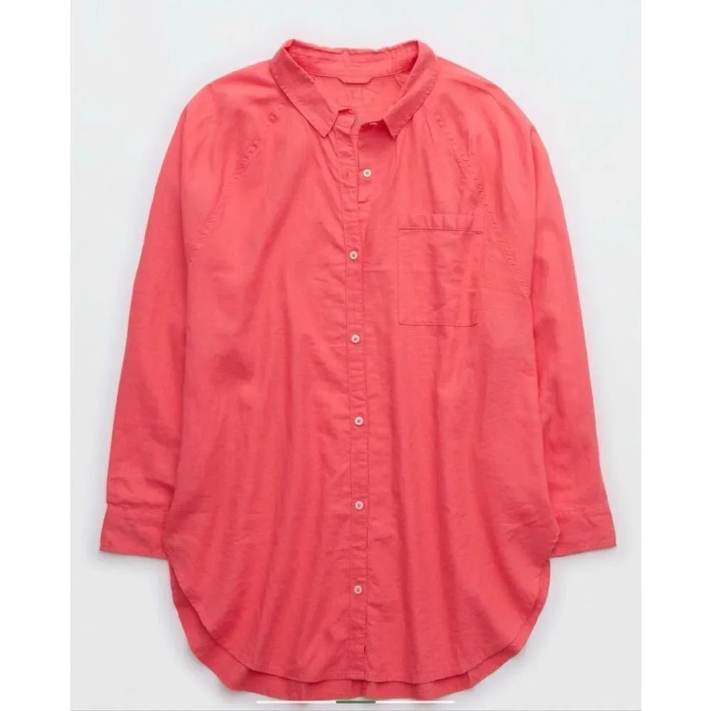 Aerie the linen blend coverup shirt lightweight oversized button down - Picture 11 of 12